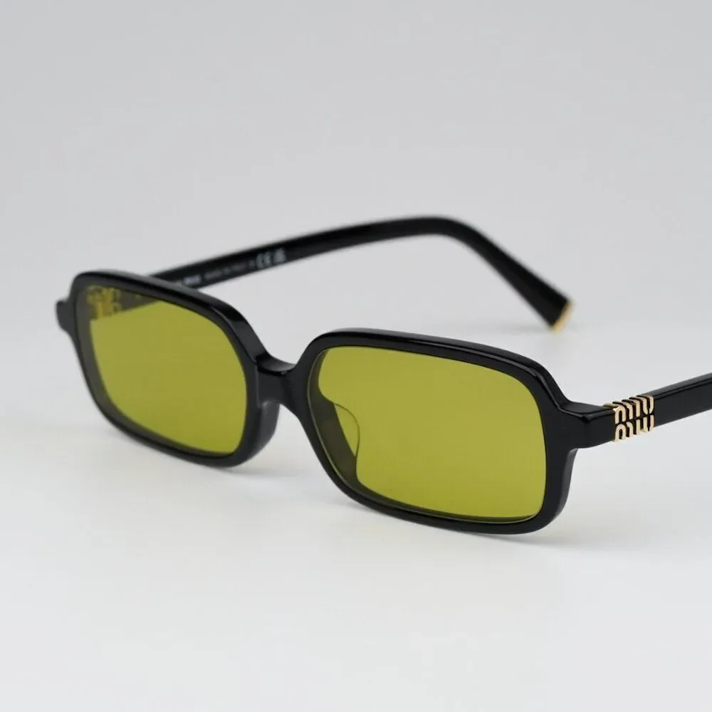 NEW Miu Miu MU11ZSF 16K07O Black Olive Green Rectangle Unisex Sunglasses